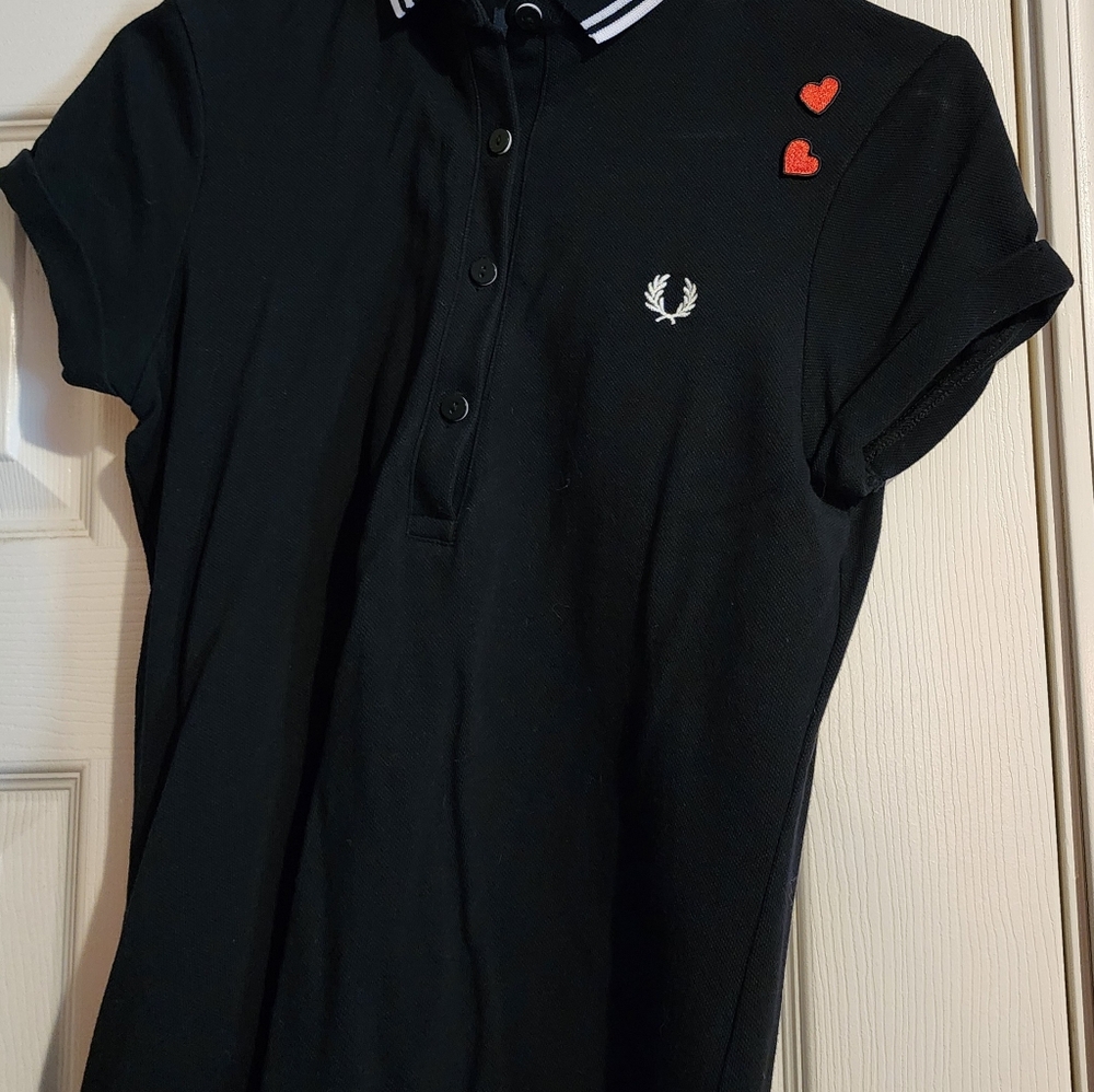 Fred Perry Amy Winehouse black polo shirt sz 10 UK women's rare